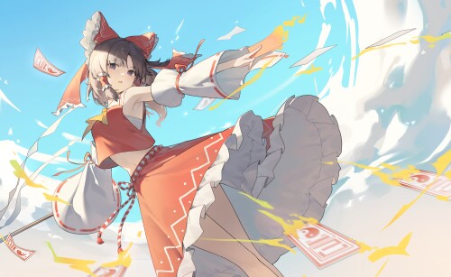 Konachan.com---381375-aa-aster-bow-brown_eyes-brown_hair-clouds-fire-hakurei_reimu-japanese_clothes-magic-miko-navel-ofuda-sarashi-skirt-skirt_lift-sky-touhou-underwear.jpg